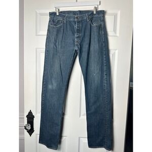 Levis 501 Original Fit Mens Med/Dark Wash Button Fly Straight Leg Jeans 36x36